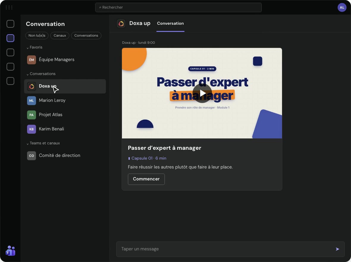 Une capsule de Doxa Up dans Microsoft Teams